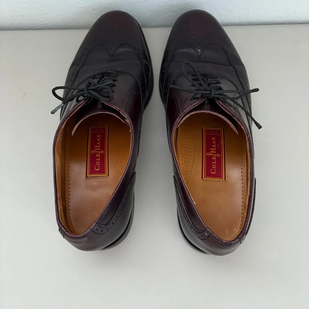Cole Haan City Mens Burgundy Leather Wingtip Oxford Dress Shoes Size 9.5D Dressy